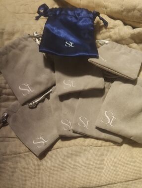 SEINT Jewelry/Makeup Drawstring Pouches - Blue and Taupe NEW